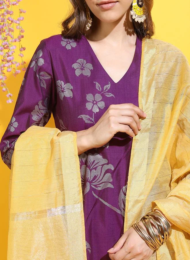 Vishudh Vishudh Women Floral Kurta with Trouser & Dupatta by Styli