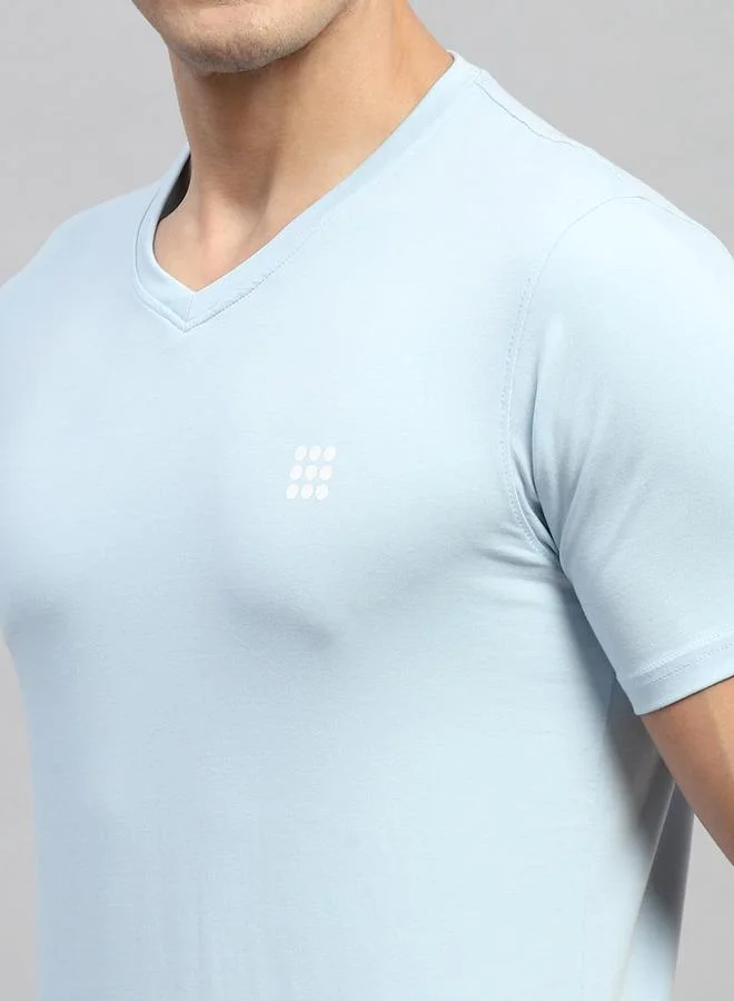 Rock.it Rock.it Men Sky Blue Solid V Neck Short Sleeves T-Shirt