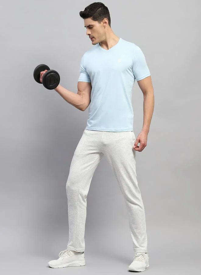 Rock.it Rock.it Men Sky Blue Solid V Neck Short Sleeves T-Shirt