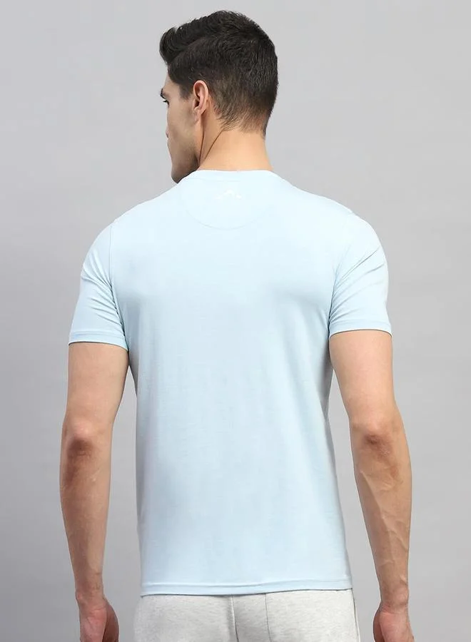 Rock.it Rock.it Men Sky Blue Solid V Neck Short Sleeves T-Shirt