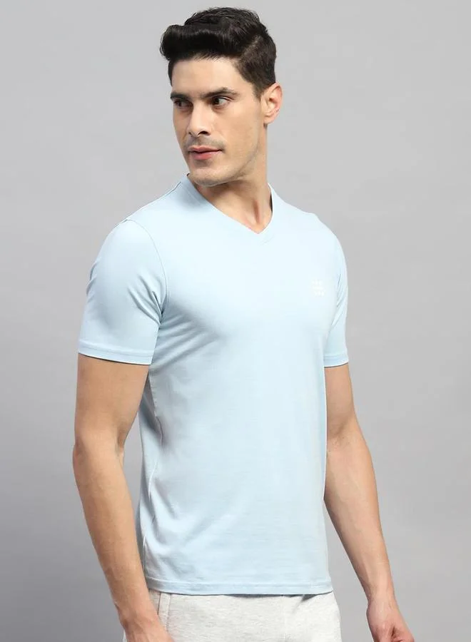 Rock.it Rock.it Men Sky Blue Solid V Neck Short Sleeves T-Shirt