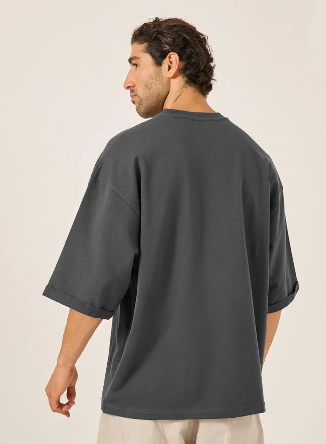 Styli Boxy Fit Terry T-Shirt with Turn-Up Sleeve
