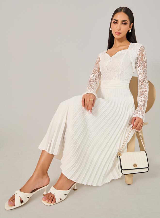 Styli Lace Detail Pleated A-Line Midi Dress  - Image 1