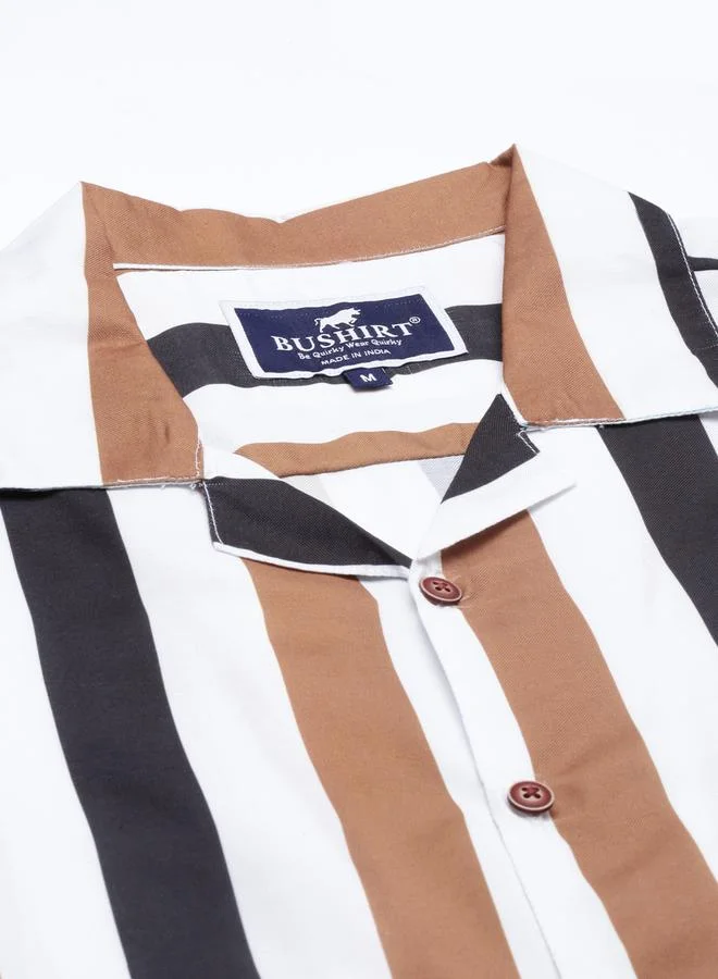 Bushirt Striped Regular Fit Shirt and Shorts Co-Ords by Styli