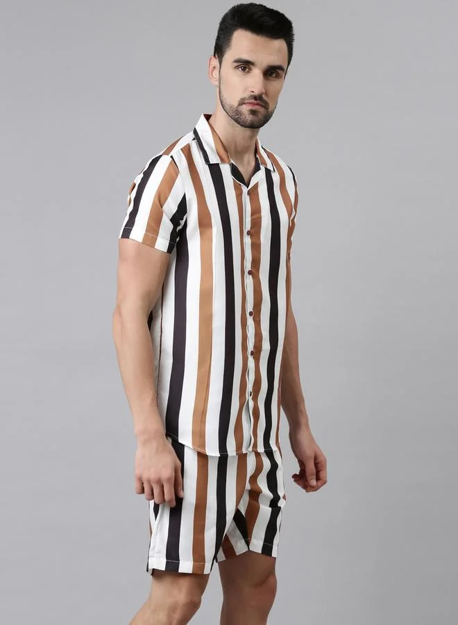 Bushirt Striped Regular Fit Shirt and Shorts Co-Ords by Styli