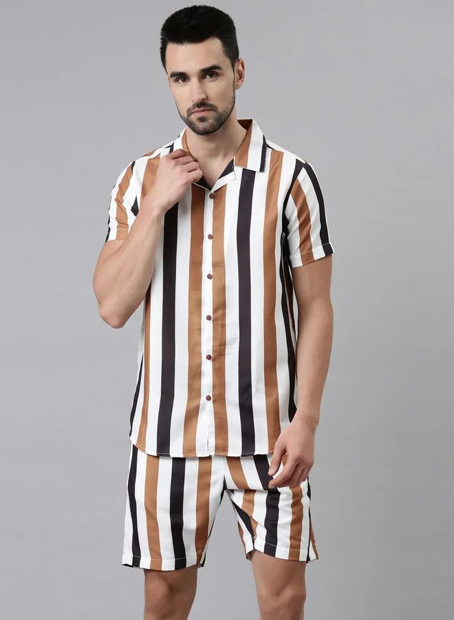 بوشيرت Striped Regular Fit Shirt and Shorts Co-Ords by Styli