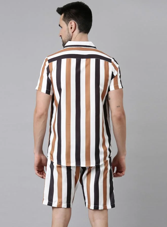 Bushirt Striped Regular Fit Shirt and Shorts Co-Ords by Styli