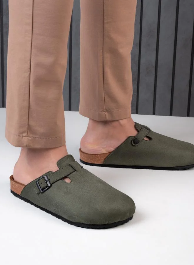 Styli Suede Clogs With Buckle Detail