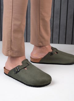 Suede Clogs With Buckle Detail