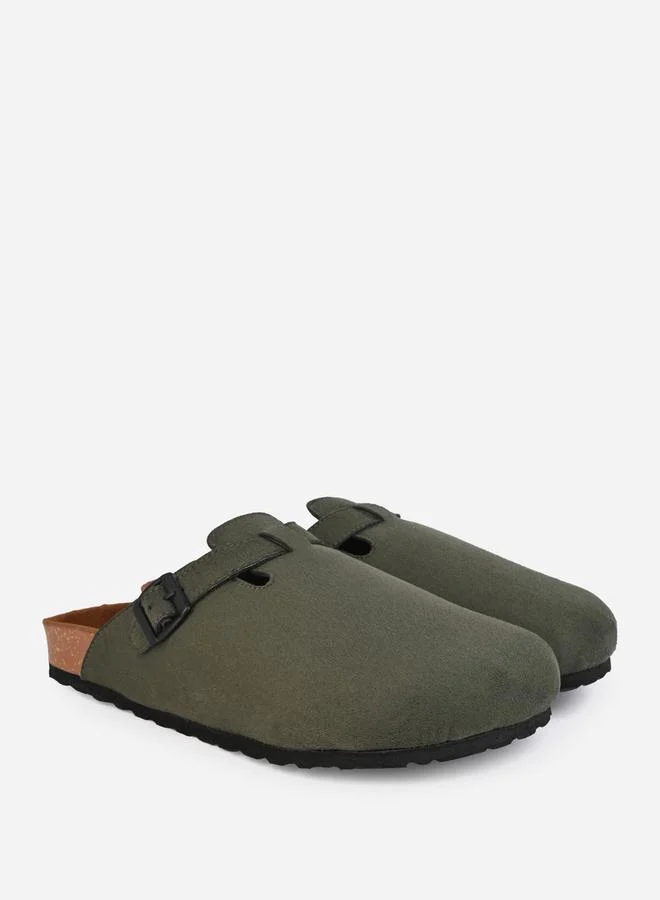 Styli Suede Clogs With Buckle Detail