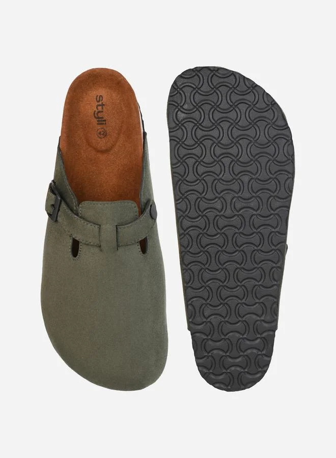 Styli Styli Suede Clogs With Buckle Detail