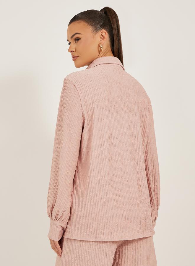 Styli - Textured Balloon Sleeve Spread Collar Shirt - Image 1
