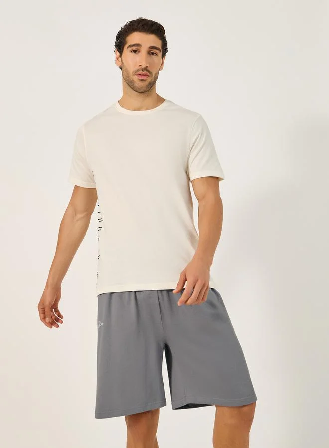 Styli Slogan Printed Round Neck T-Shirt and Short Pyjama Set