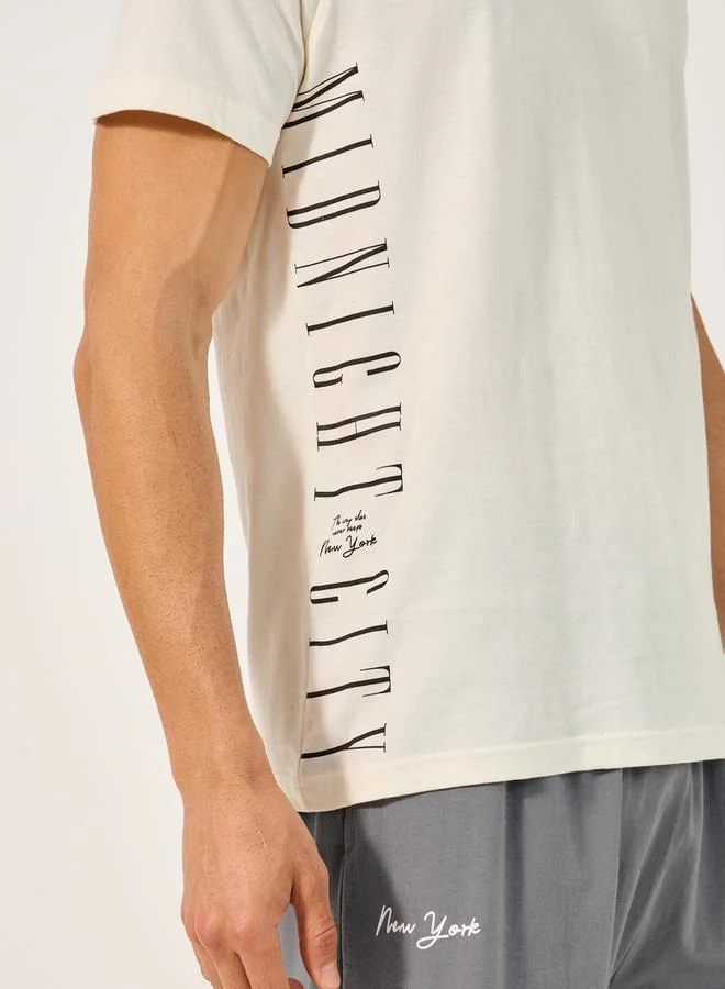 Styli Slogan Printed Round Neck T-Shirt and Short Pyjama Set