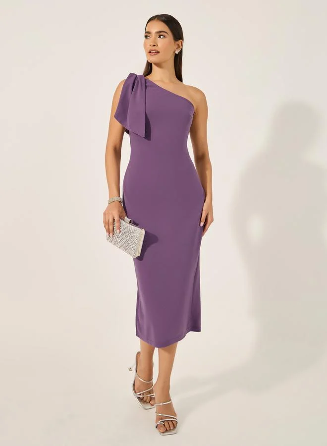 ستايلي Plain Bow Detail Sleeveless Sheath Midi Dress