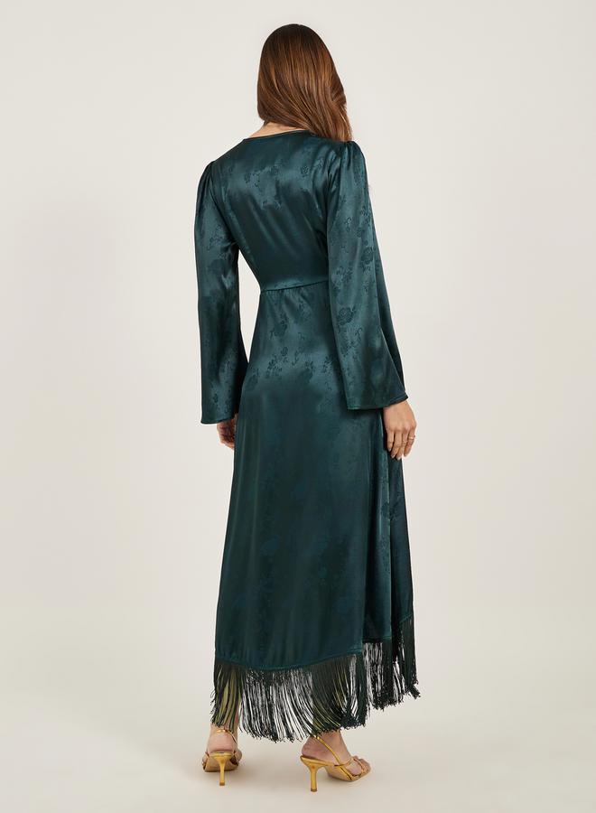 Styli Satin Tassel Detail Long Sleeves Wrap Maxi Dress  - Image 5