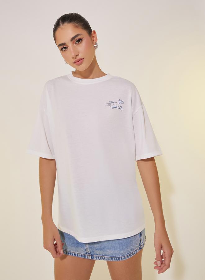 Take Two Graphic Print Round Neck Oversized T-Shirt  - Image 4