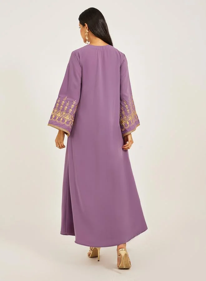 Maxim Creation Embroidered V-Neck Flared Kaftan by Styli