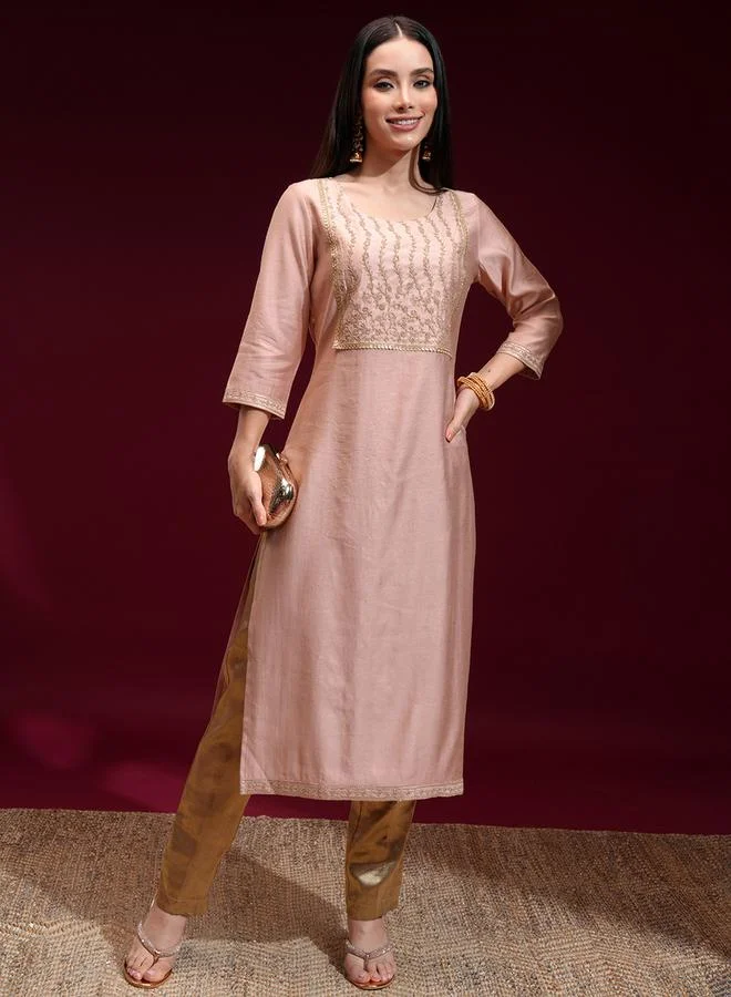 Vishudh Floral Embroidered Yoke Design Sequinned Straight Kurta by Styli