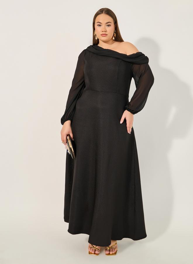Black Tie Dresses Black Gown For Plus Size Cocktail Dress Off Shoulder Dress  Women's Plus Size