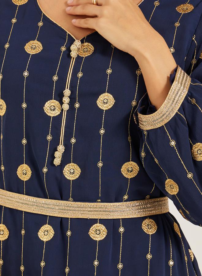 Maxim Creation Embroidered V-Neck A-Line Kaftan with Belt by Styli  - Image 4