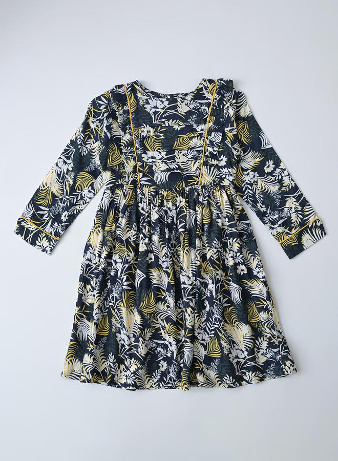 BELLA MODA - All-Over Floral Print Fit and Flare Dress with Long Sleeves by Styli - Image 1