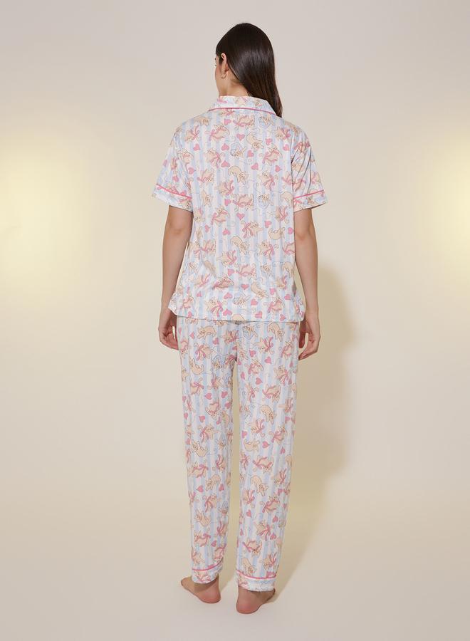 Take Two Cat Printed Short Sleeve Shirt, Shorts and Pyjama Set - Image 5