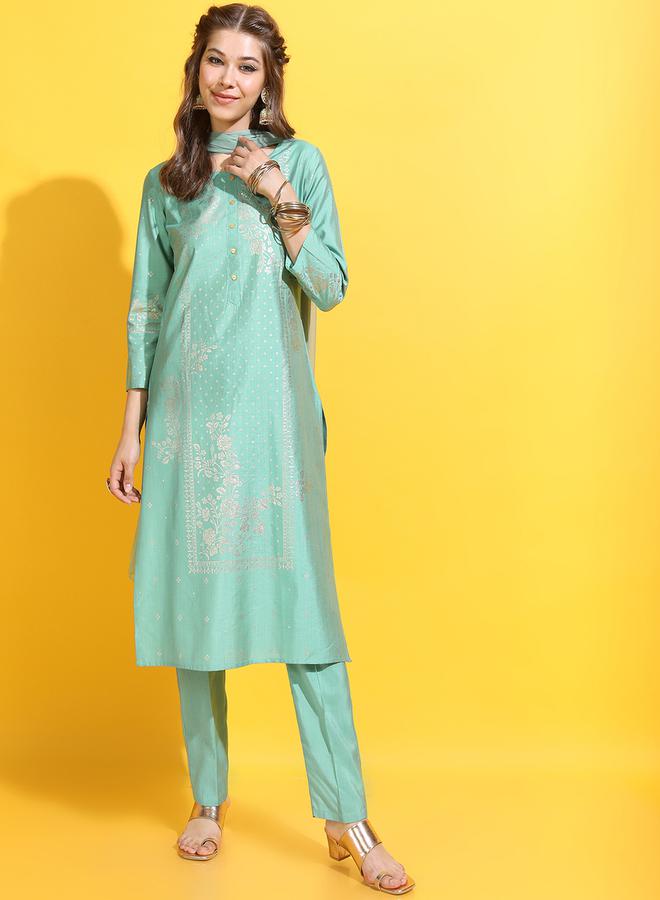 Vishudh Women Green Printed Viscose Kurta Set by Styli  - Image 5
