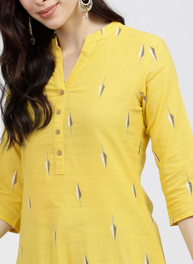 Vishudh Women Yellow Printed Cotton Kurta Set by Styli  - Image 4