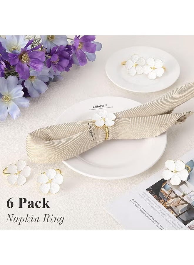 Napkin Rings, Table Alloy Petal Napkin Buckle Napkin Ring Flowers Dinner Tables Rings Elegant Ornament Table Setting Decoration for Wedding, Holiday, Party, White Set of 6  - Image 3