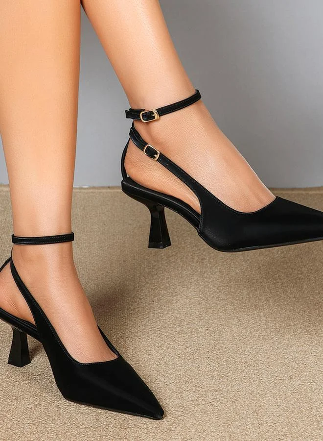 Sneak-a-Peek Slingback Kitten Heels Pointed Toe Pumps by Styli