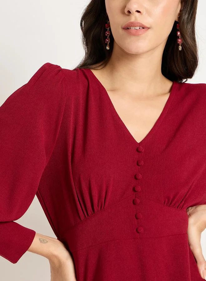 Femmella Bishop Sleeve V-Neck Top with Straight Pants Co-Ords by Styli