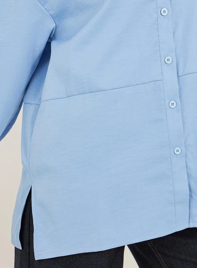Styli Solid Oversized Spread Collar Longline Shirt