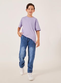 Styli Solid Oversized T-Shirt with Badge Detail  - Image 2