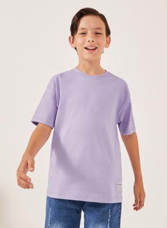Styli Solid Oversized T-Shirt with Badge Detail  - Image 1