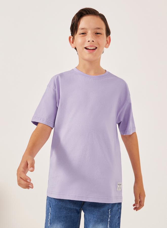 Styli Solid Oversized T-Shirt with Badge Detail  - Image 1
