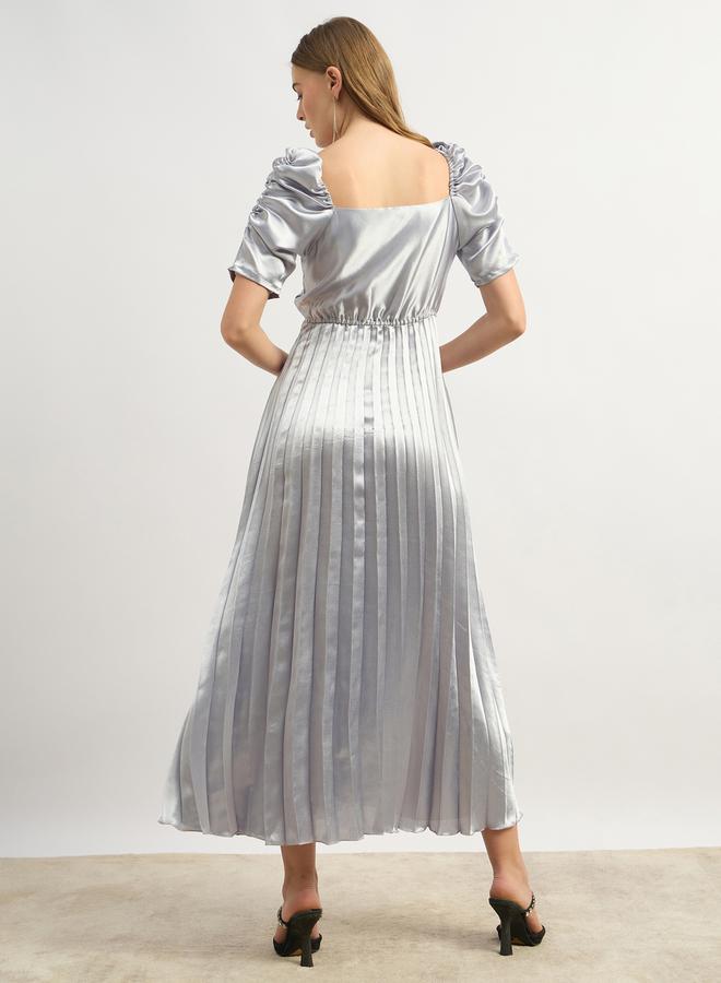 Styli Pleated Satin Midi Dress  - Image 5