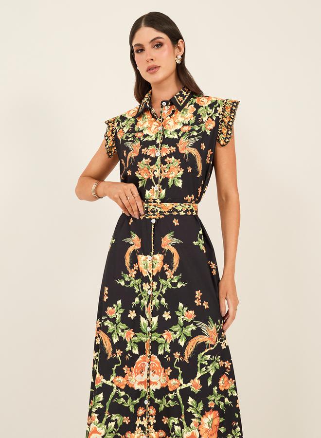 ستايلي فستان ماكسي بحزام بنقوش الزهور - Image 3
