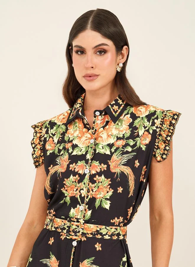 Styli Floral Belted Maxi Dress
