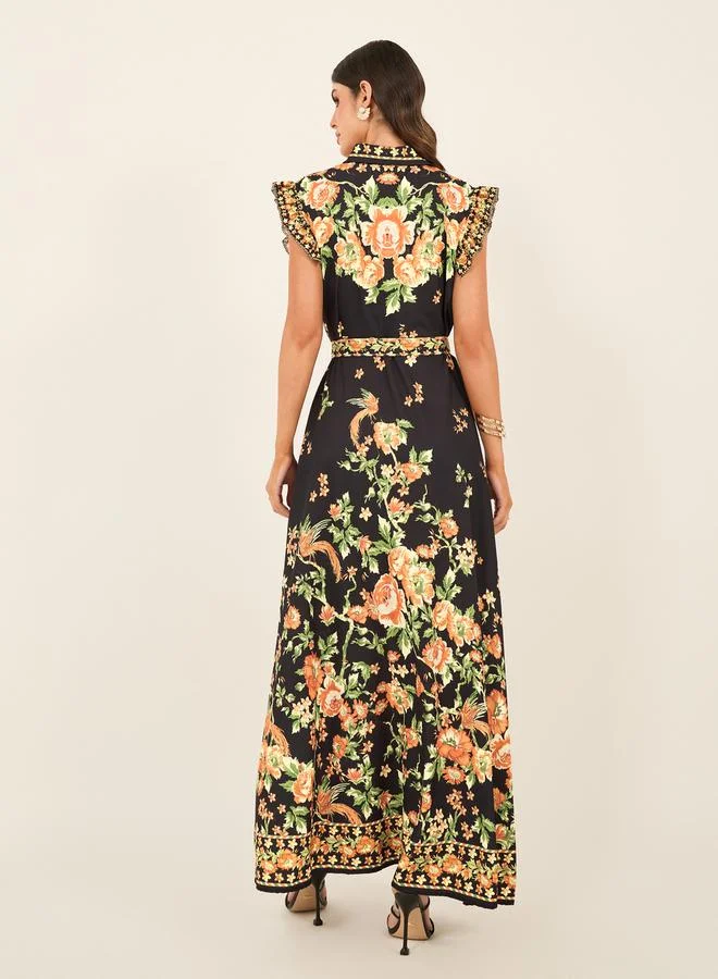 Styli Floral Belted Maxi Dress