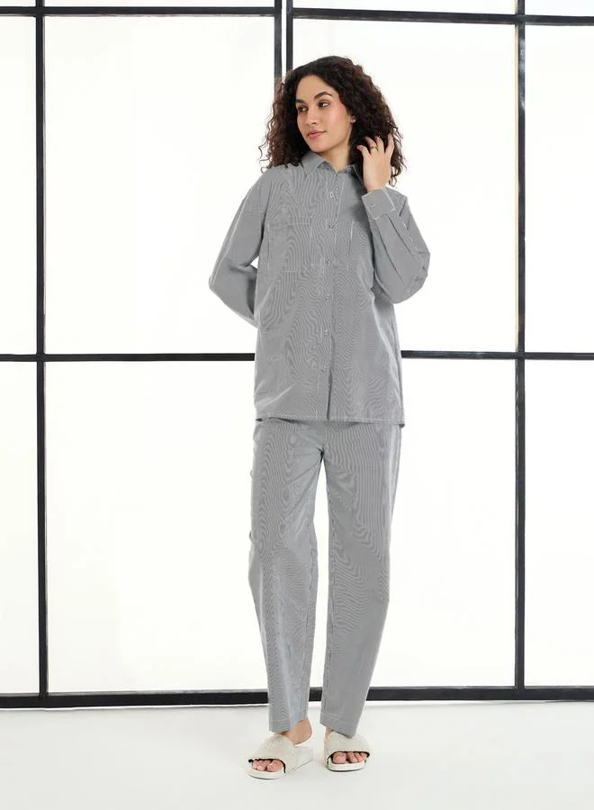 ساسافراس Striped Lounge Shirt and Pants Set