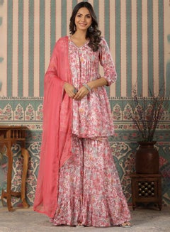 Regular Fit Three-Quarter Sleeve Printed Pink Cotton Woven Kurta Set For Women Flat Collar Perfect For Wedding And Engagement Pull On Closure - zsku/ZA0B4A9FC2105753EDF41Z-2/45/1741088059/d9d08a9d-0c5b-48ea-90ec-be1ccaa0bc25