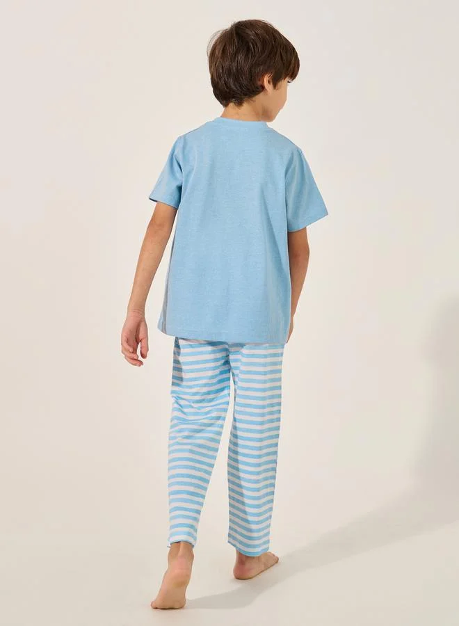 Styli Graphic Printed T-Shirt and Striped Pyjama Set