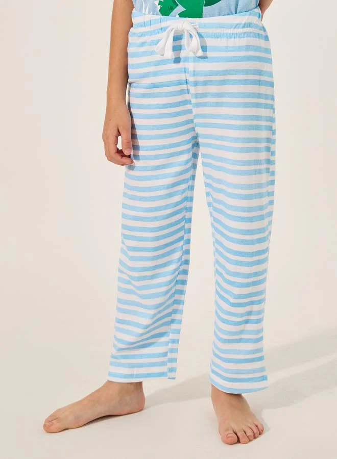 Styli Graphic Printed T-Shirt and Striped Pyjama Set