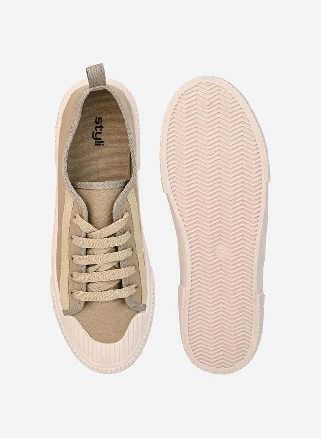 Styli Tape Detail Canvas Lace Up Sneakers