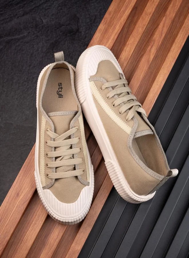 Styli Tape Detail Canvas Lace Up Sneakers