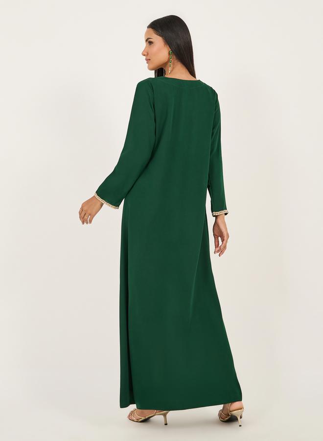 Styli Embroidered Lace Trim V Neck Kaftan  - Image 5