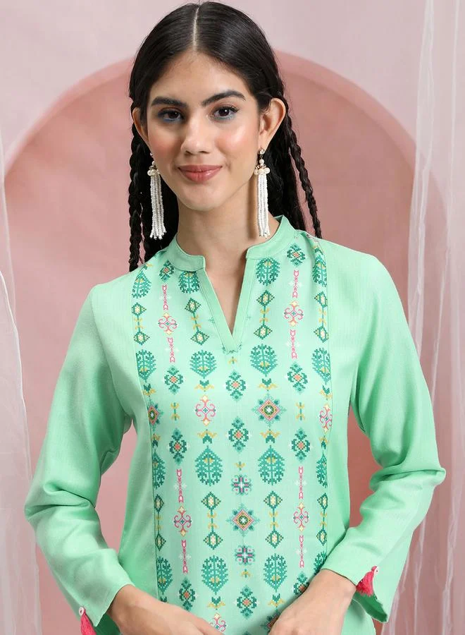 Vishudh Women Green Printed Straight Kurta by Styli