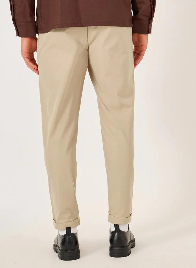 Styli Styli Solid Mid Rise Relaxed Fit Pants with Belt Loops