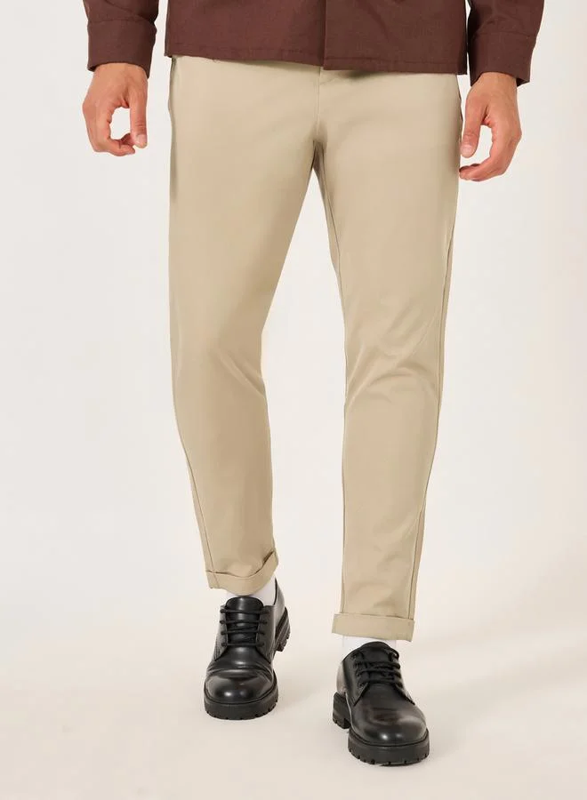 Styli Styli Solid Mid Rise Relaxed Fit Pants with Belt Loops